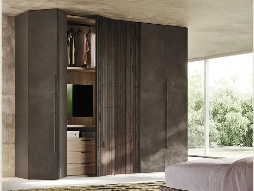 Armadio ante a soffietto in laminato materico Night zone di Mobilgam