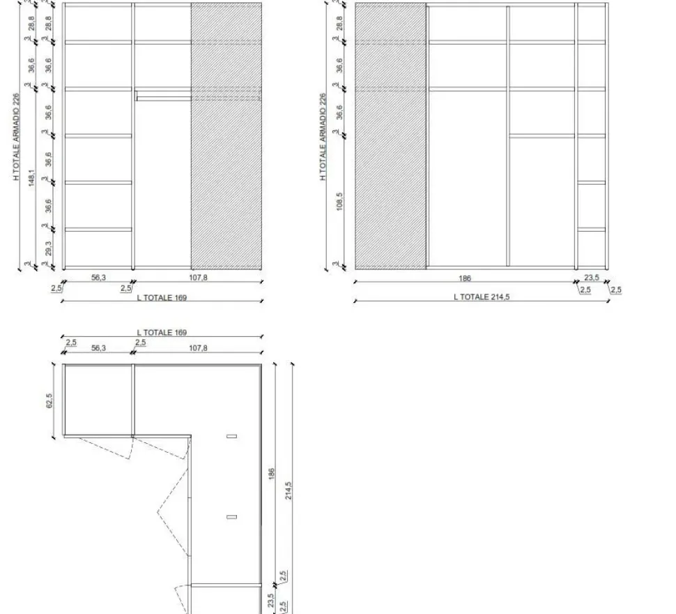 Armadio ante battenti in laminato opaco Core angolare apertura totale Caccaro scontato