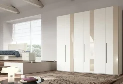 Armadio con ante battenti moderno Armadio a 6 ante in tamburato versione laccato bianco opaco con inserto in vetro tortora in promo-sconto del 55% Dal cin a prezzo scontato