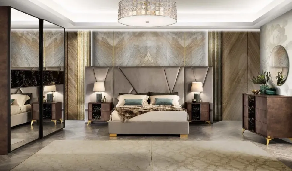 Camera da letto Grazia effetto marmo Mobilpiu in legno a prezzo Outlet