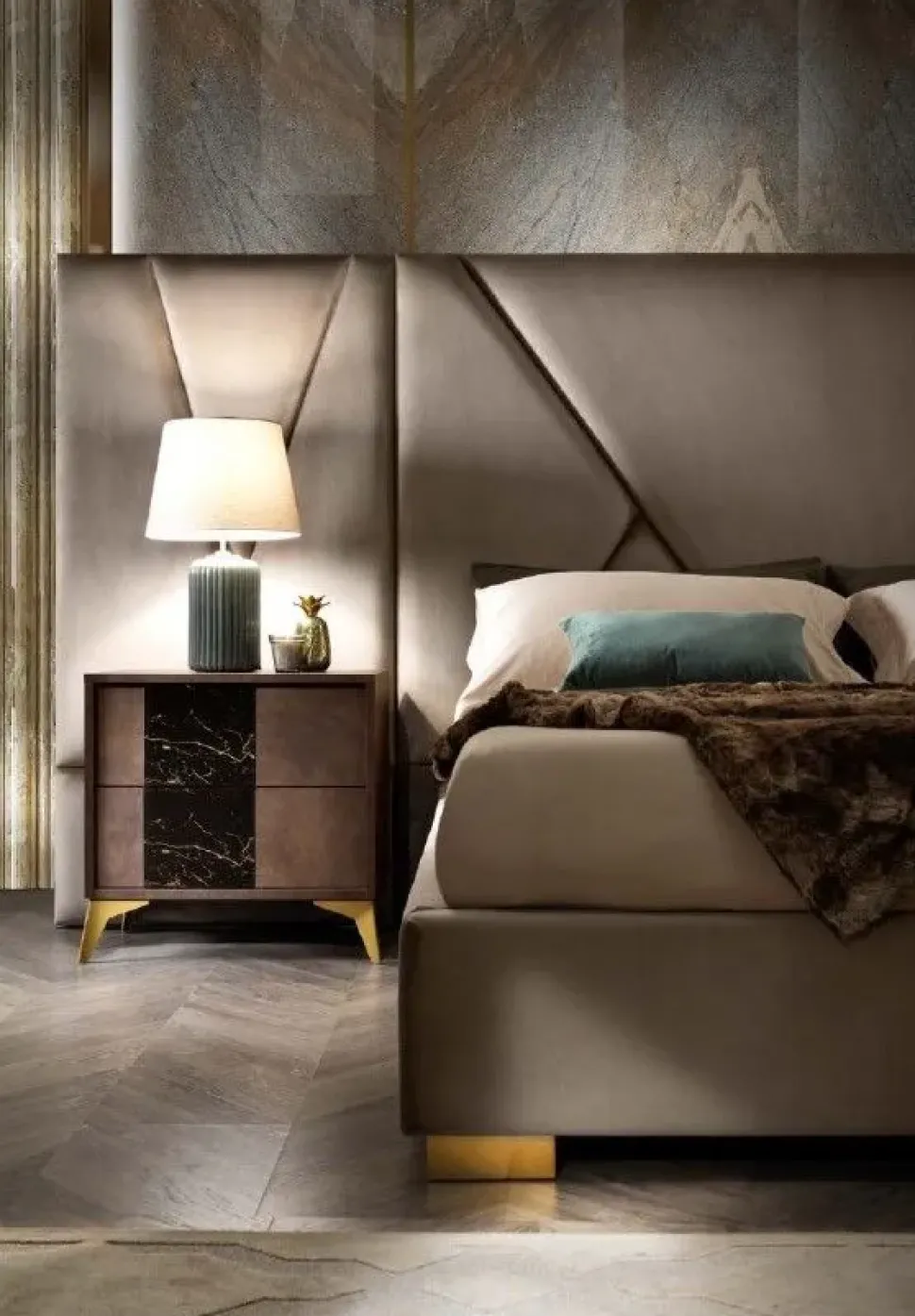 Camera da letto Grazia effetto marmo Mobilpiu in legno a prezzo Outlet