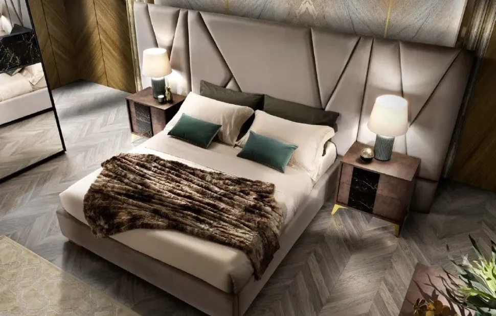 Camera da letto Grazia effetto marmo Mobilpiu in legno a prezzo Outlet