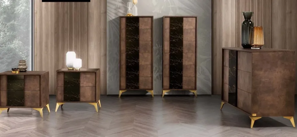 Camera da letto Grazia effetto marmo Mobilpiu in legno a prezzo Outlet