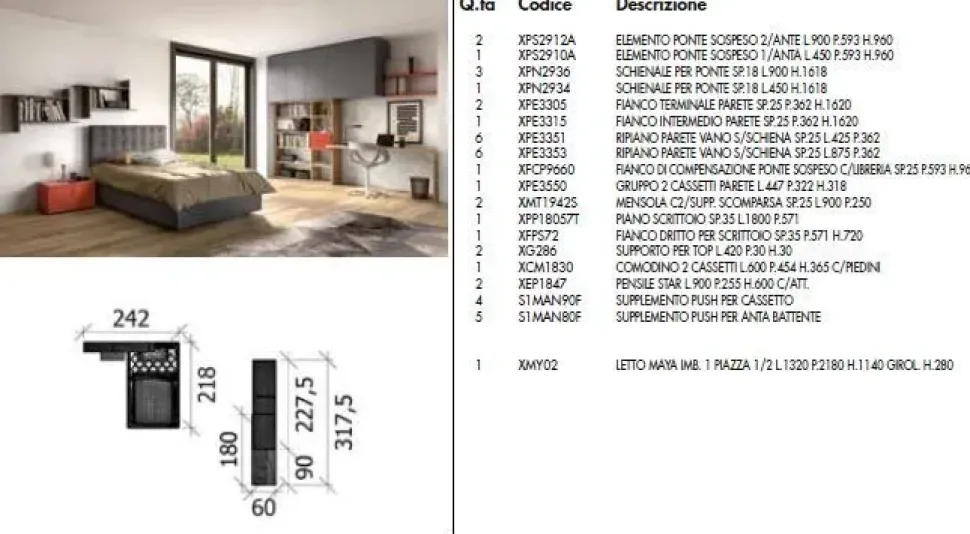 Camera da letto Zg mobili 102 a prezzo scontato in legno