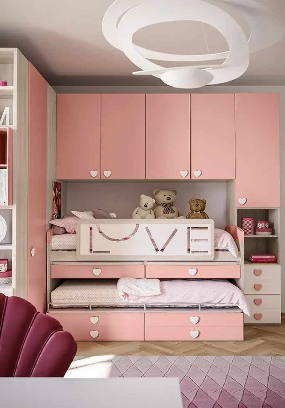 Cameretta Cameretta a ponte con cabina-spogliatoio di giessegi scontata del 40% Giessegi con letto a castello scorrevole a prezzo scontato