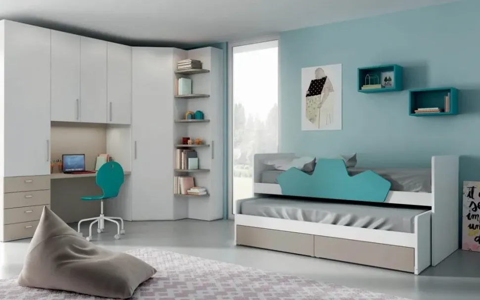 Cameretta Cameretta con cabina-spogliatoio-angolare di mistral scontata del 30% Mistral con letto a castello in Offerta Outlet