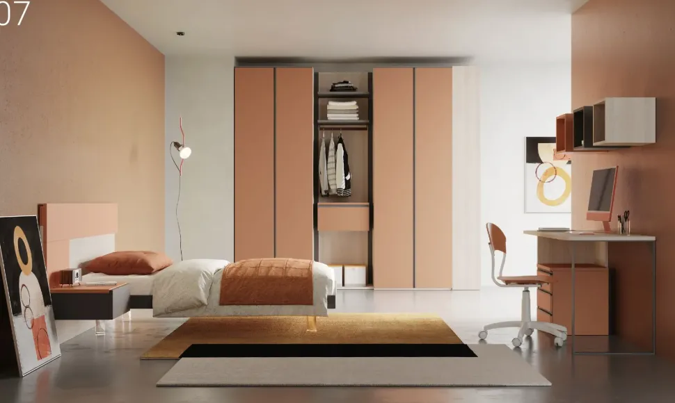 Cameretta Cameretta con grande armadio Collezione esclusiva letti a terra in Offerta Outlet