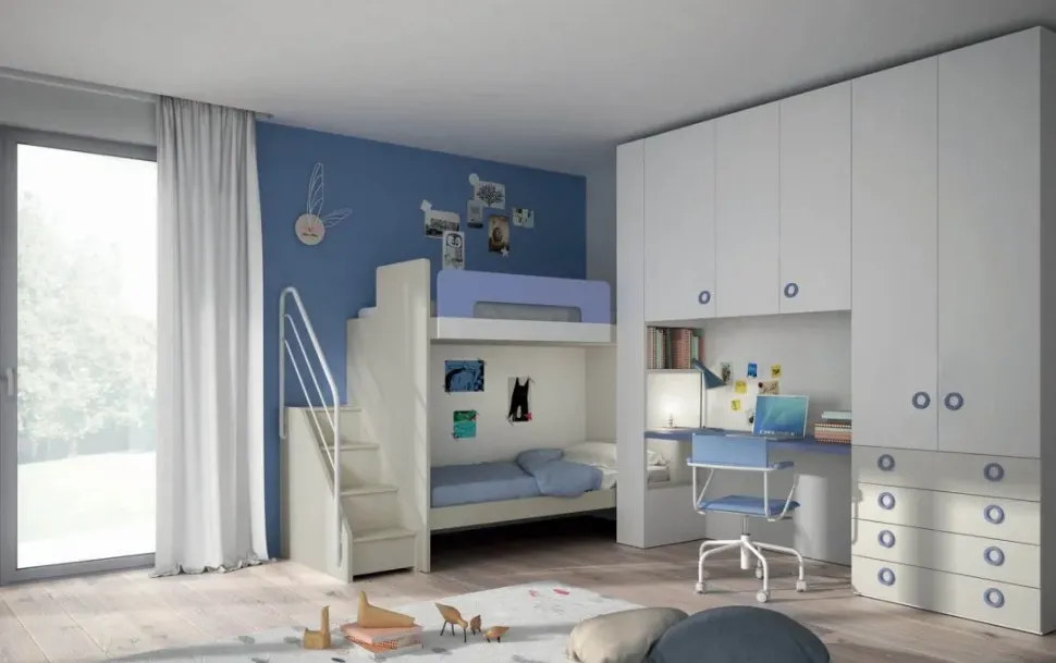 Cameretta Cameretta con letti a castello di mistral scontata del 30% Mistral in laminato materico a prezzo Outlet