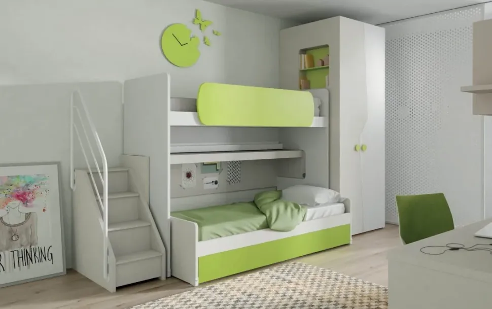 Cameretta Cameretta con letto a castello scorrevole di mistral scontata del 30% Mistral con letto a castello scorrevole scontata