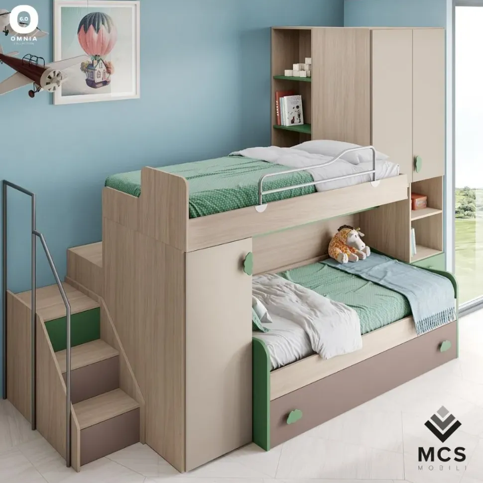 Cameretta Cameretta mod.omnia-s-6 M.c.s. armadi con letto a soppalco a prezzo scontato