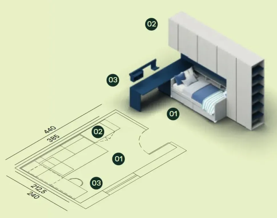Cameretta Cameretta ponte 31 Mistral con letto a ponte a prezzo Outlet