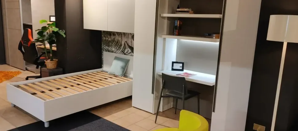 Cameretta in laminato materico Cameretta letto 1p 1/2 moretti compact Moretti compact scontata a PREZZI OUTLET