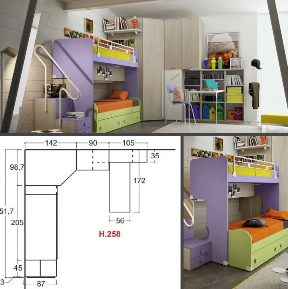 Cameretta in laminato materico Cameretta a soppalco 28 San martino mobili scontata a PREZZI OUTLET