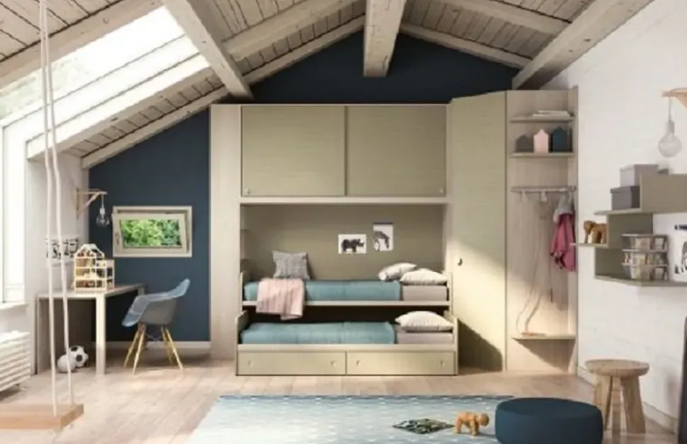 Cameretta Leonardo con cabina-armadio Corazzin letti a terra scontata