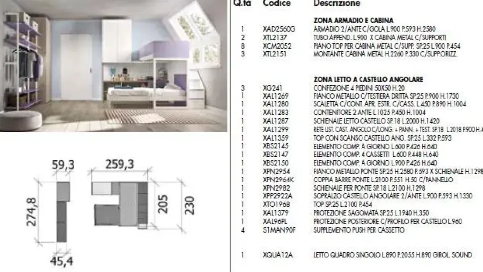 Cameretta Room169 Collezione esclusiva con letto a soppalco in offerta