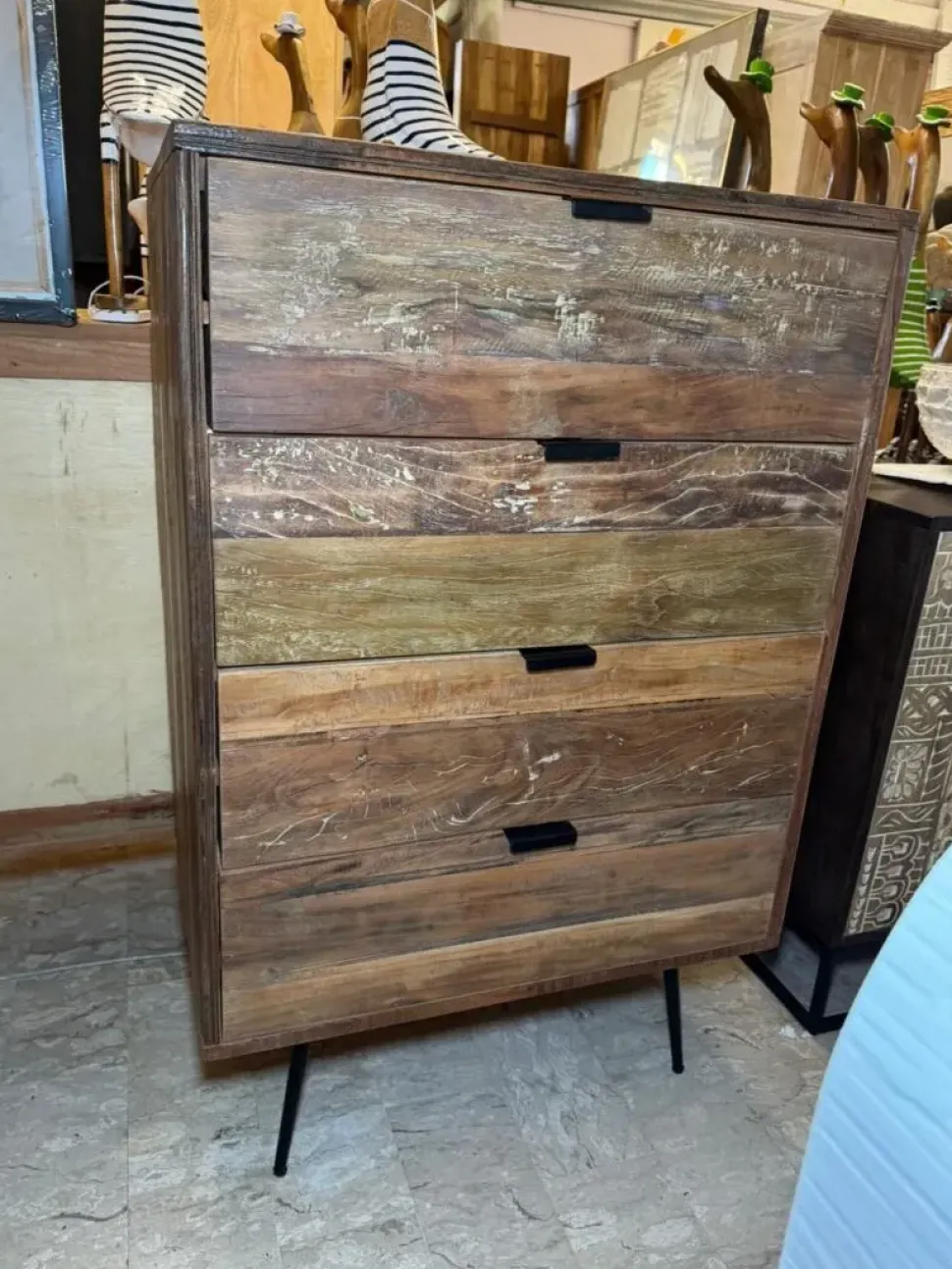 Cassettiera in Legno Cassettiera 4css old teak Outlet etnico a prezzo scontato