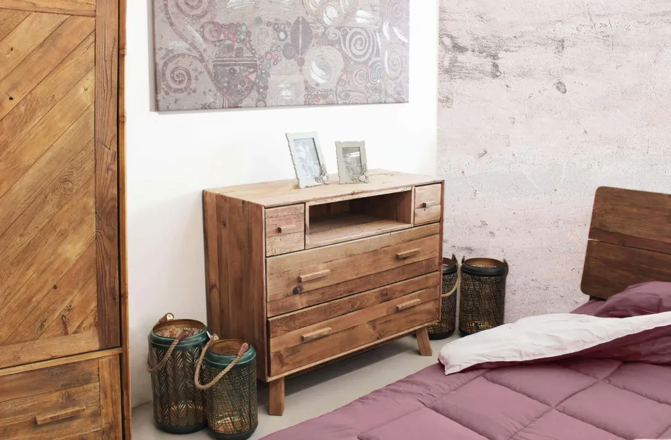 Cassettiera in Legno Legno riciclato Outlet etnico a prezzo Outlet