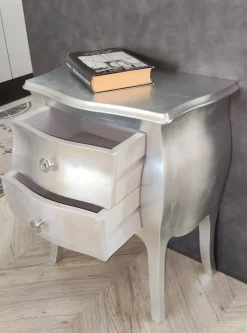 Comodino Bombato foglia argento di Artigianale a PREZZI OUTLET