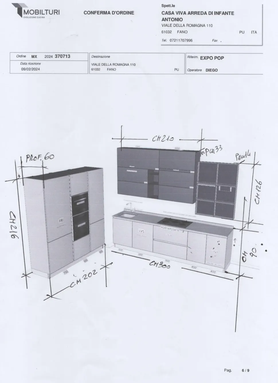 Cucina a PREZZI OUTLET in laccata opaco Mobilturi -60%
