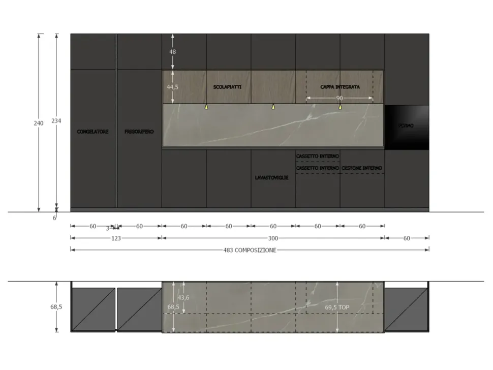 Cucina a prezzo scontato lineare moderna Plan 03 outlet Diotti.com
