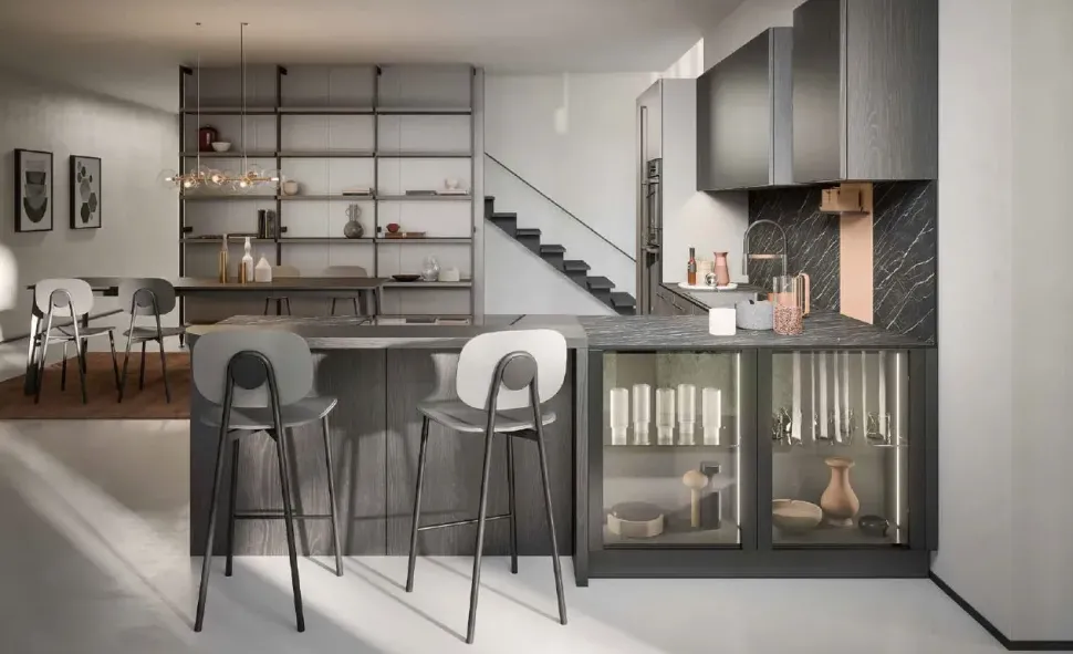 Cucina a prezzo scontato con penisola moderna Domino composizione 10 Prima cucine