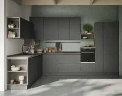 Cucina ad angolo in laminato materico antracite Sky a prezzo ribassato
