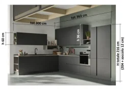 Cucina ad angolo in laminato materico antracite Sky a prezzo ribassato