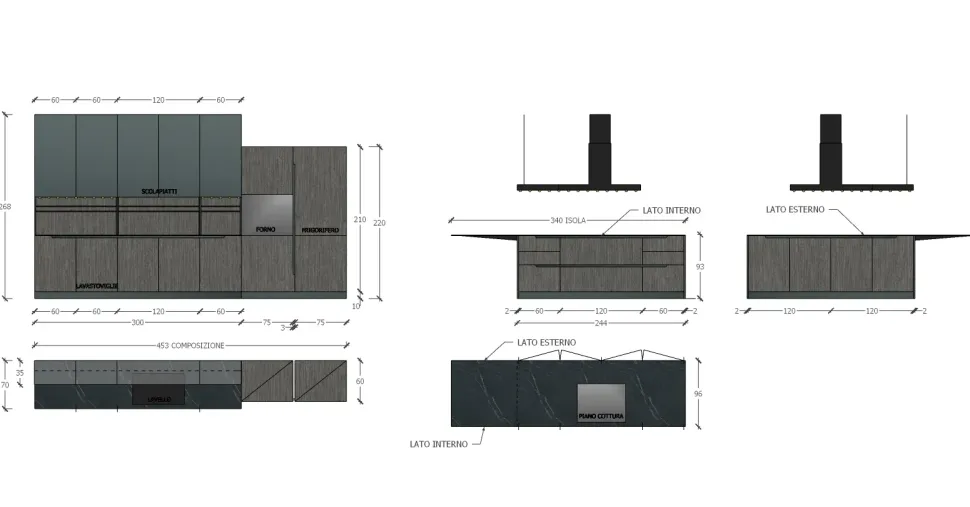Cucina altri colori moderna con isola Klab 07 outlet Diotti.com a soli 18190 Euro
