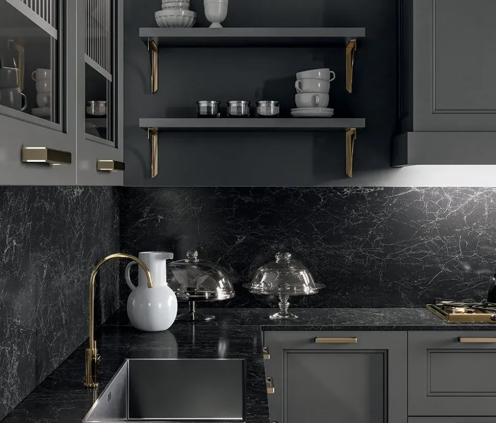 Cucina Arredo3 country ad angolo grigia in laccata opaco Meg 1