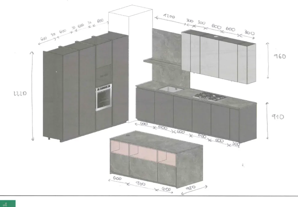 Cucina Arredo3 design con isola grigia in laccata opaco Time