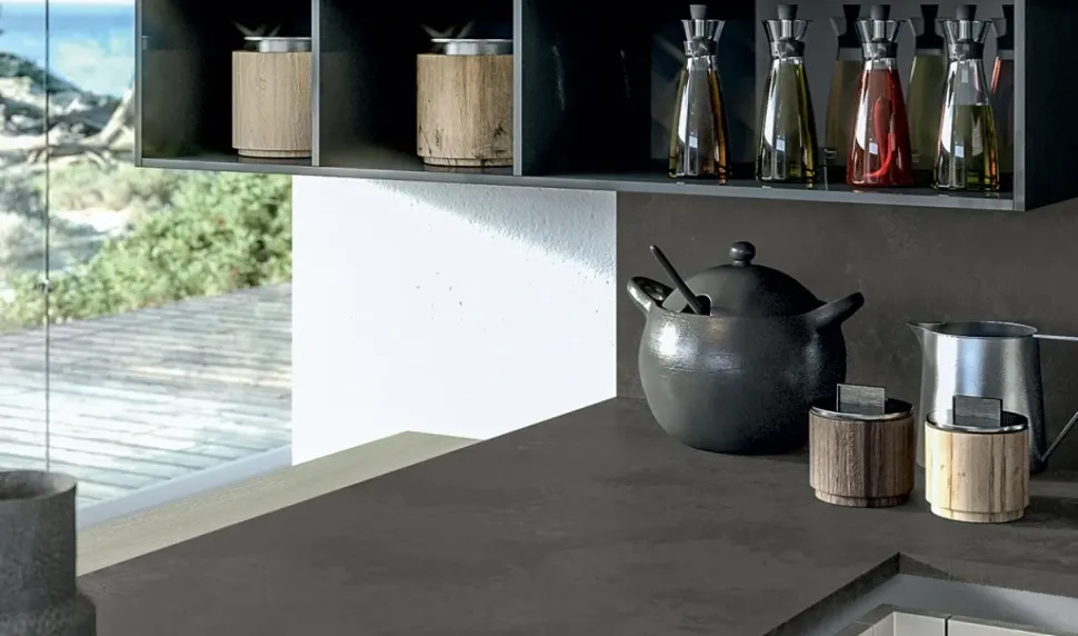 Cucina Arredo3 moderna con penisola bianca in laccata opaco Round