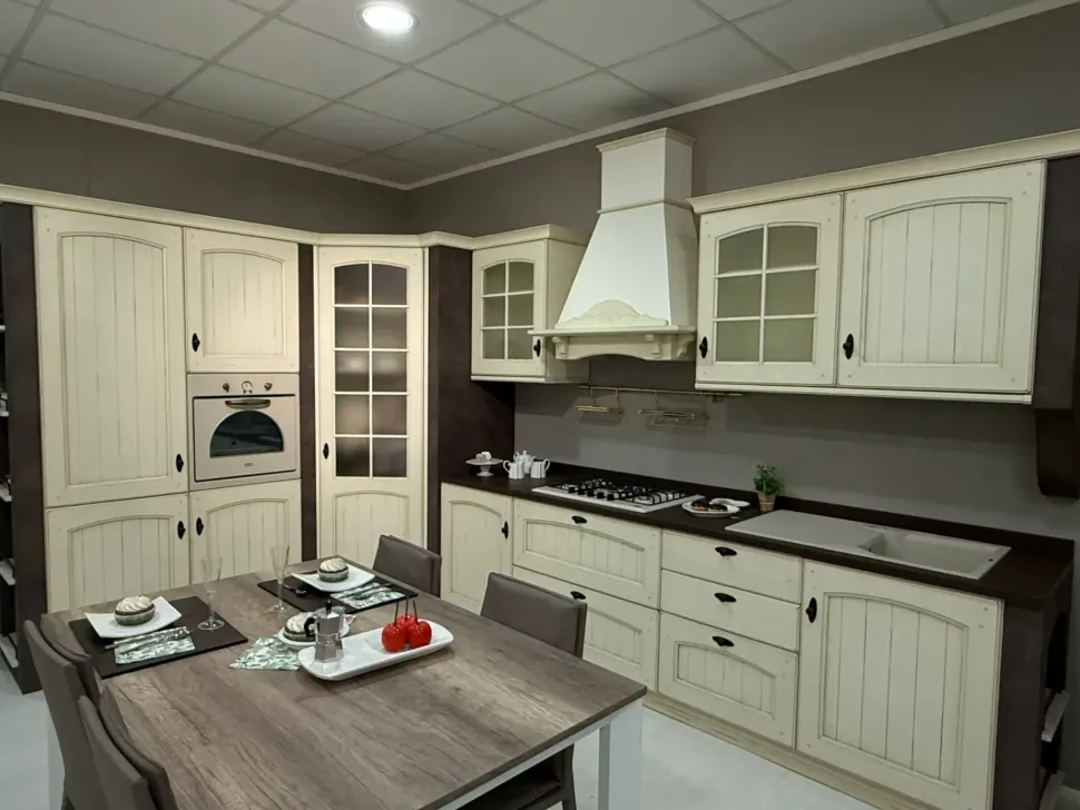 Cucina Arrex country ad angolo bianca in legno Morgana