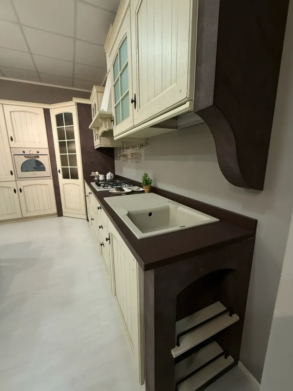 Cucina Arrex country ad angolo bianca in legno Morgana