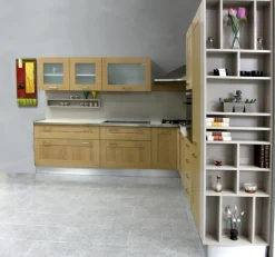 Cucina Artigianale moderna ad angolo rovere chiaro in legno U813 crono 11