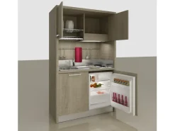 Cucina Artigianale moderna lineare altri colori in laminato materico Cucina monoblocco a scomparsa 130 aperta