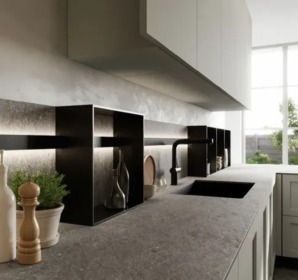 Cucina bianca moderna ad angolo Alma 01 Arredo3 in offerta