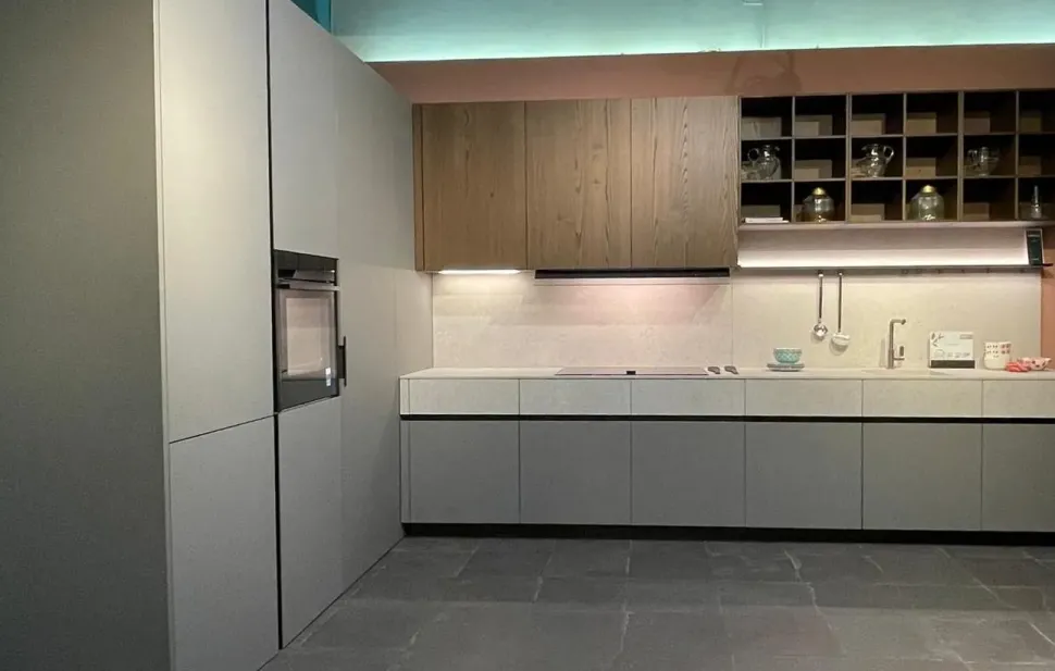 Cucina Cesar moderna ad angolo tortora in laminato opaco Maxima 2.2