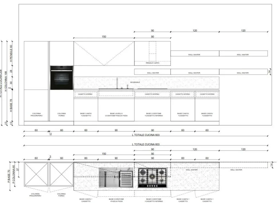 Cucina Cesar moderna lineare altri colori in vetro Maxima 2.2 - vetro lucido e laccato strutturato