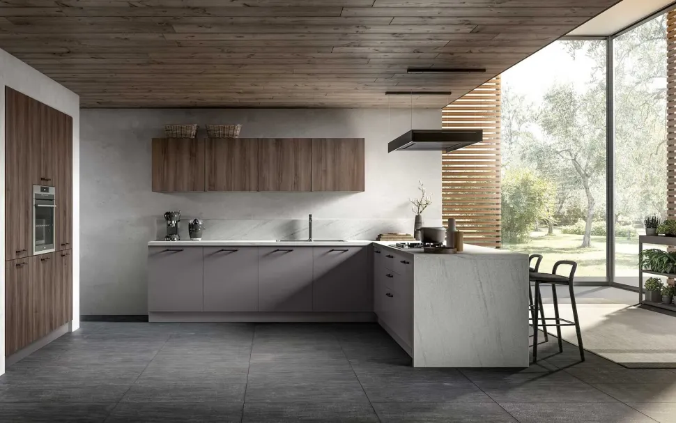Cucina Collezione esclusiva moderna con penisola rovere moro in melaminico Joy 3