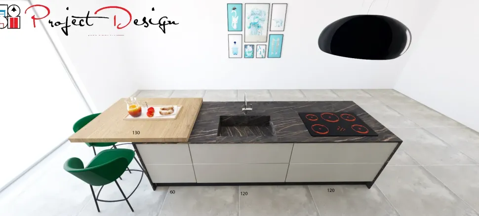Cucina con isola design grigia Astra Line a soli 8600€