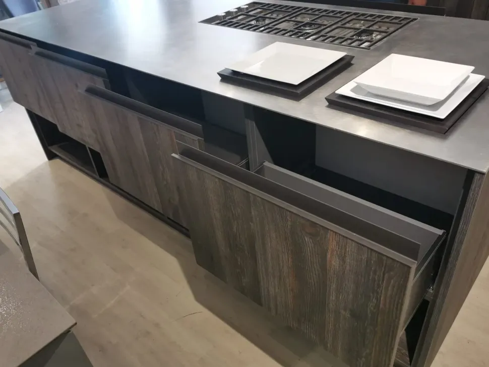 Cucina con isola in laminato materico altri colori Arrex a prezzo ribassato
