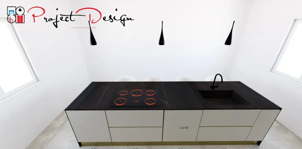 Cucina con isola in laminato opaco antracite Kali a prezzo ribassato