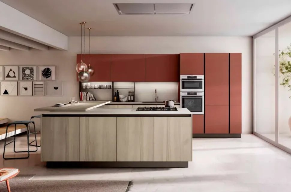 Cucina con isola in laminato materico a prezzo scontato 40%