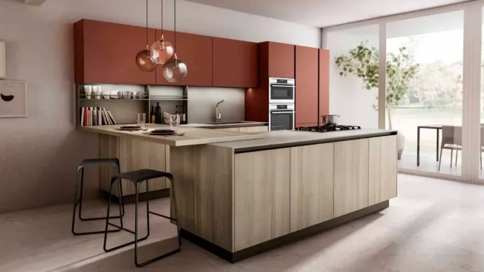Cucina con isola in laminato materico a prezzo scontato 40%