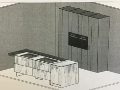 Cucina con isola in vetro a prezzo ribassato 50%