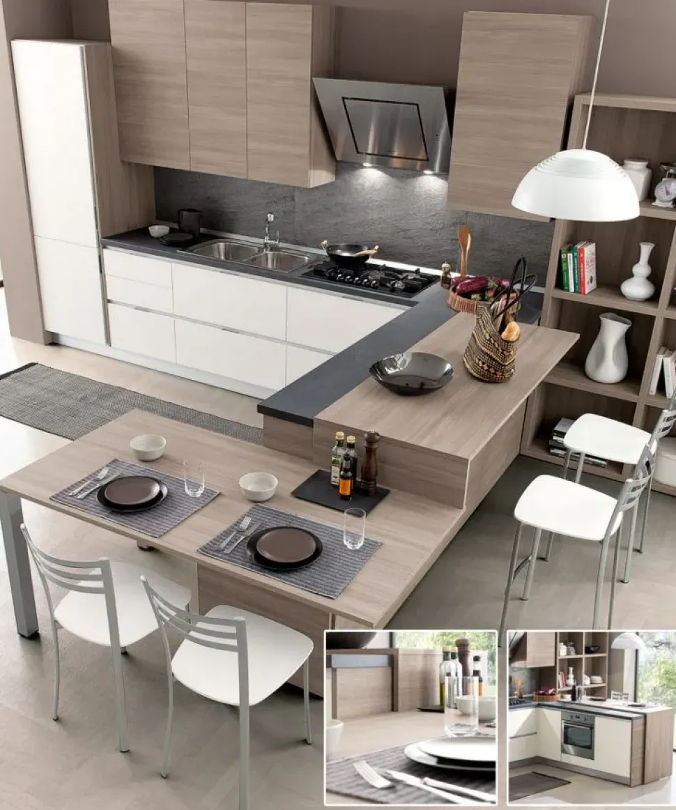Cucina con penisola in laminato materico altri colori Hansel a prezzo scontato