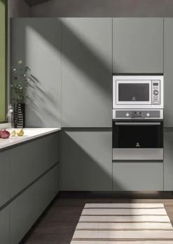 Cucina con penisola in laccata opaco grigia Nadir 1 a prezzo ribassato