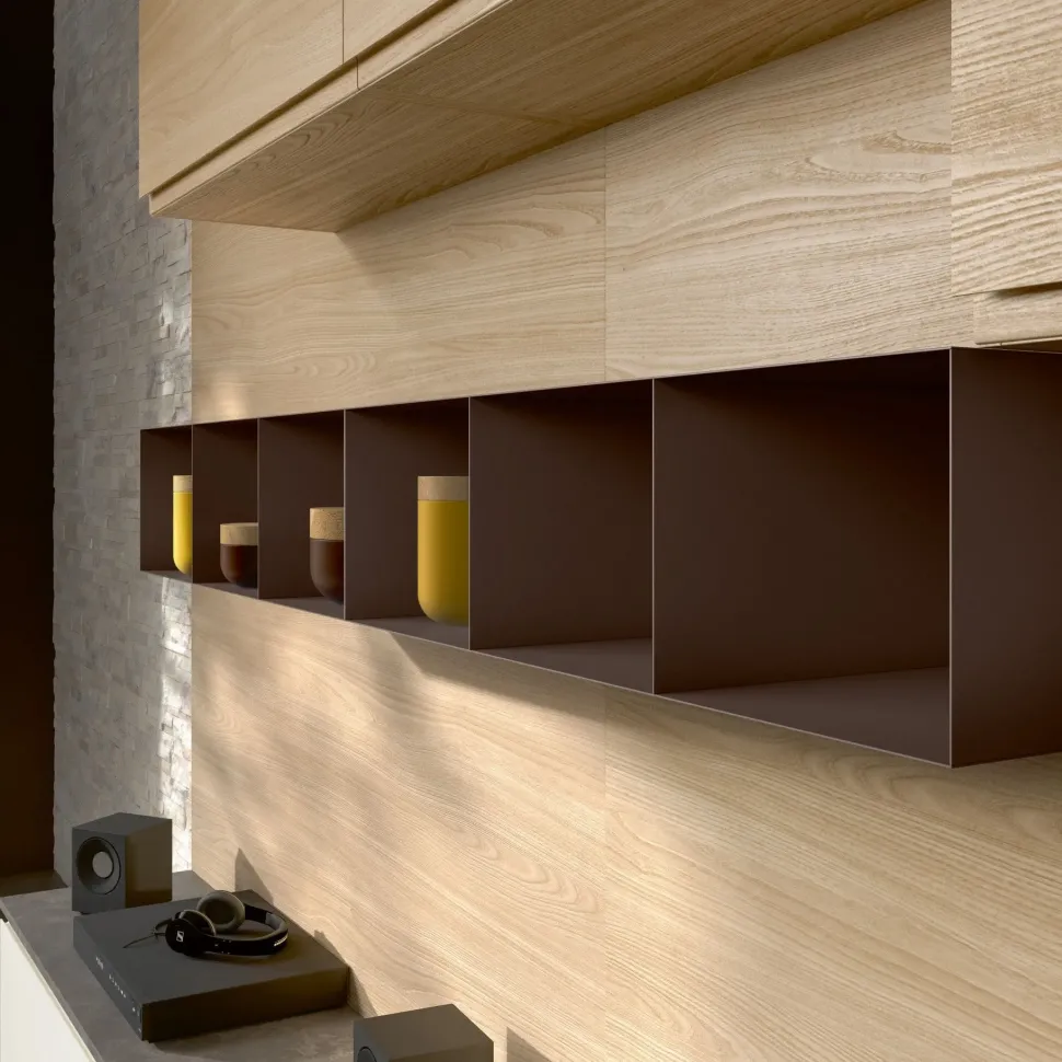 Cucina con penisola in vetro bianca Zenit 04 a prezzo ribassato