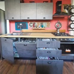 Cucina Cucina industrial piano legno lineare Outlet etnico con un ribasso imperdibile