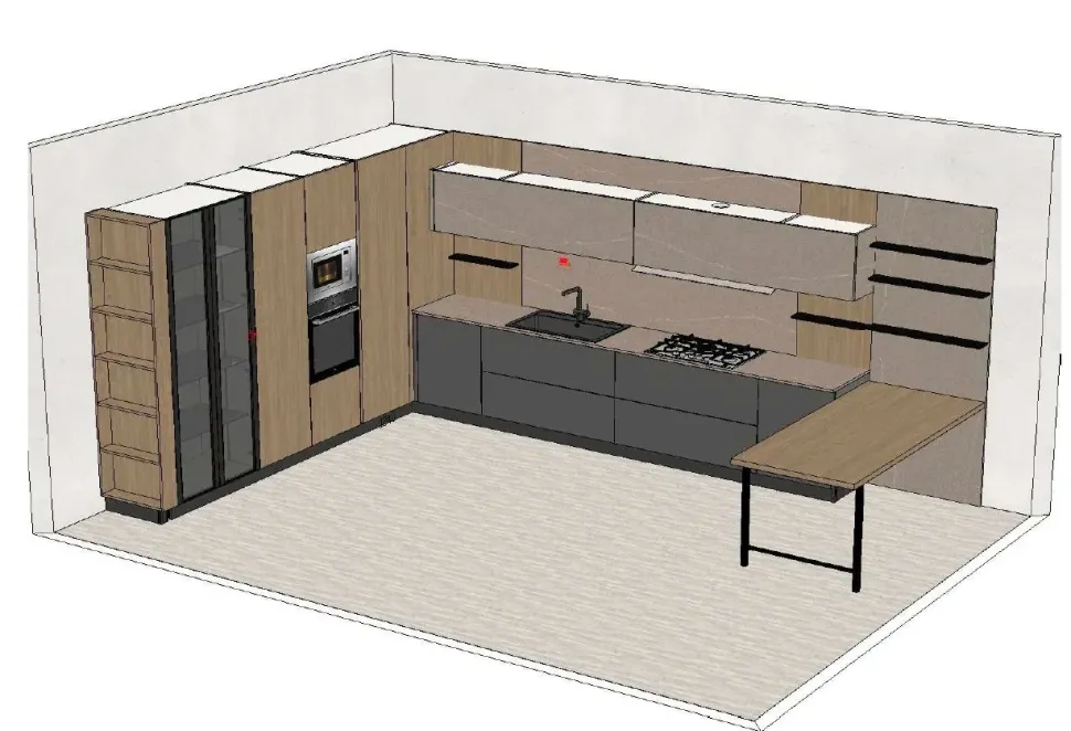 Cucina Domino composizione 01 moderna rovere chiaro Prima cucine con penisola scontata 50%